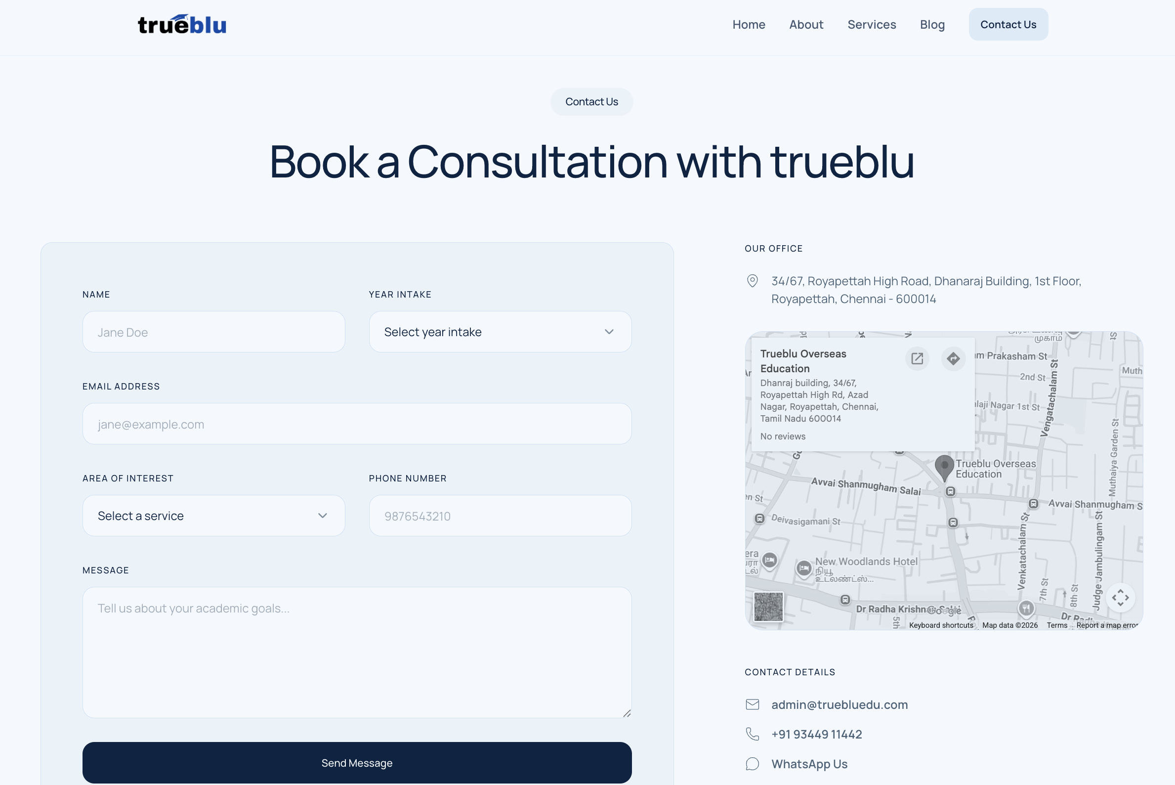 TrueBlue — Contact Page